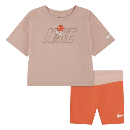Orange-Beige - Front - Nike Childrens-Kids Ice Cream T-Shirt & Shorts Set