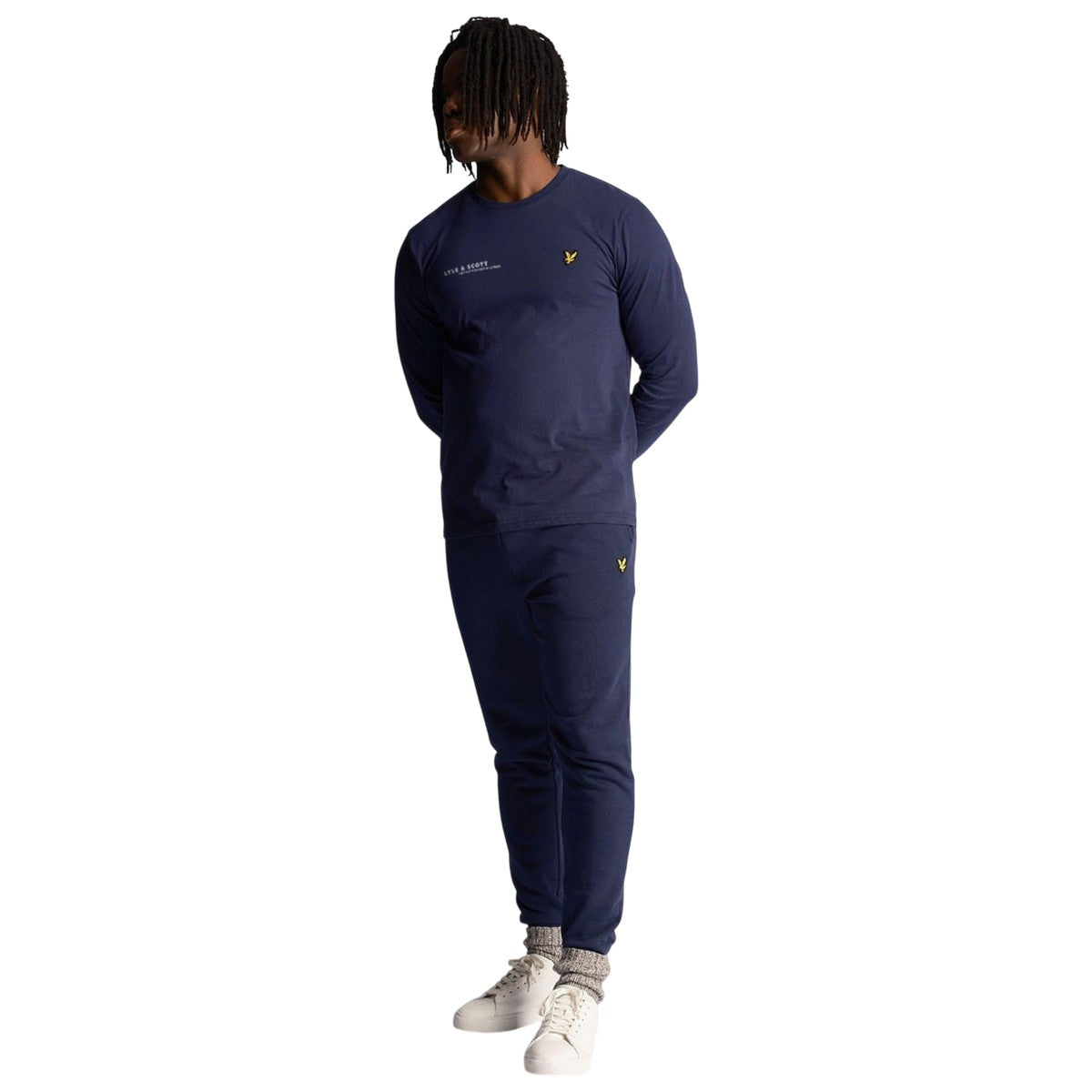 Navy - Pack Shot - Lyle & Scott Mens Co-Ordinate Print Long-Sleeved T-Shirt