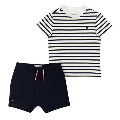 Night Navy - Front - Tommy Hilfiger Baby Stripe T-Shirt & Shorts Set