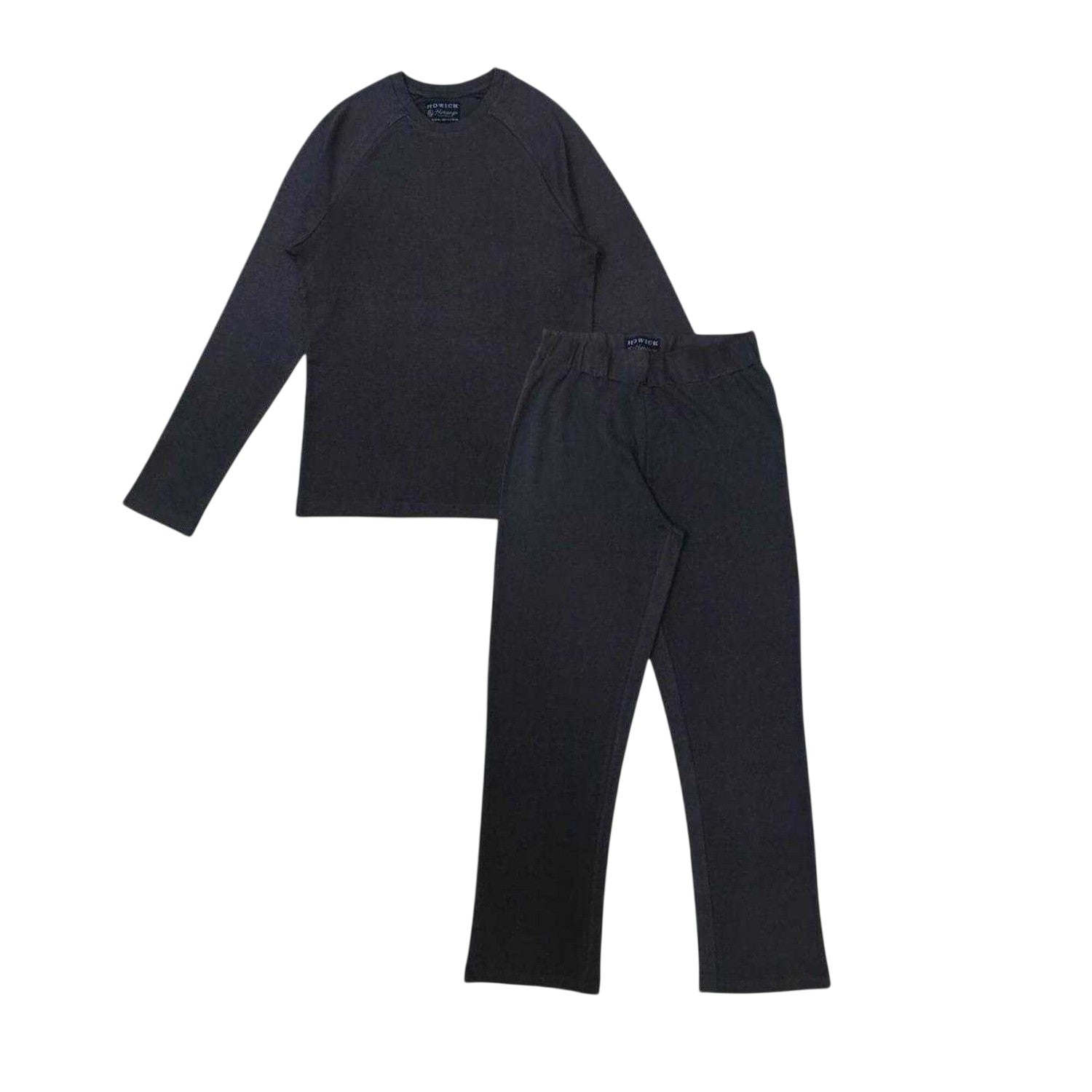 Charcoal - Front - Howick Mens Star Plain Crew Neck Long-Sleeved Long Pyjama Set