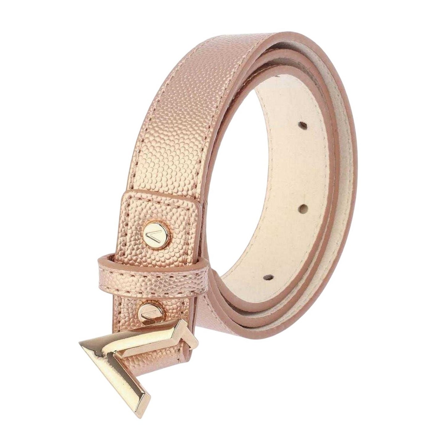 Gold - Back - Valentino Leather Metal Buckle Belt
