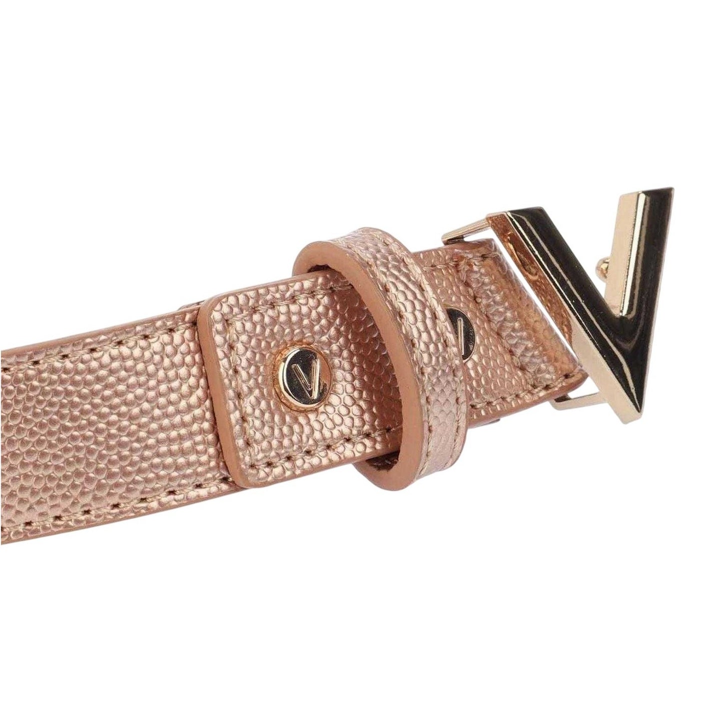 Gold - Side - Valentino Leather Metal Buckle Belt