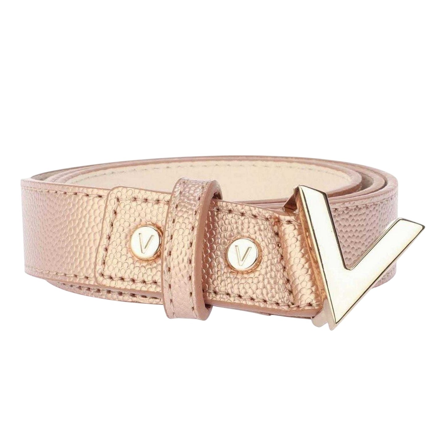 Gold - Front - Valentino Leather Metal Buckle Belt
