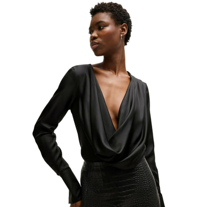 Black - Side - Boss Womens-Ladies Satin Cowl Neck Blouse