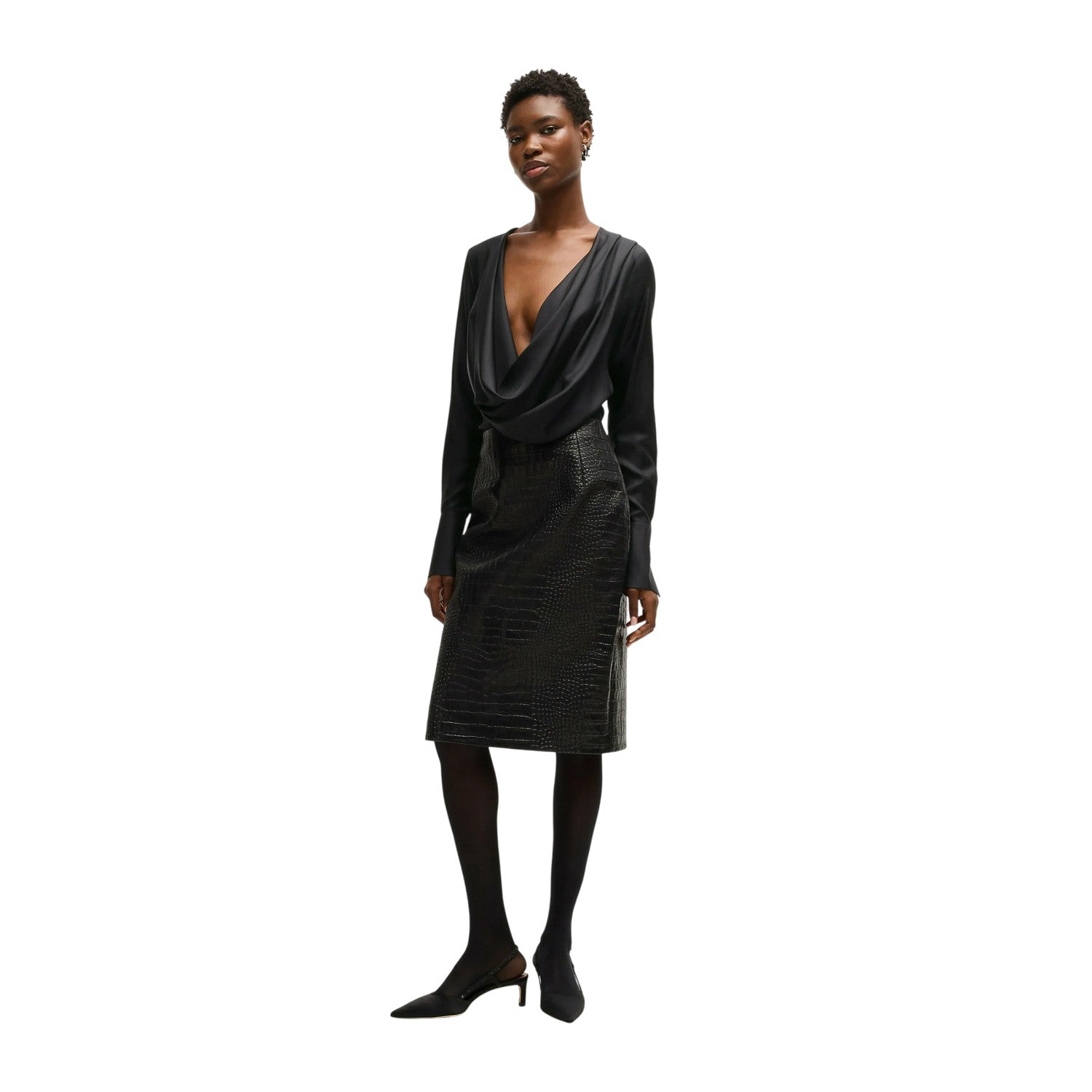 Black - Lifestyle - Boss Womens-Ladies Satin Cowl Neck Blouse