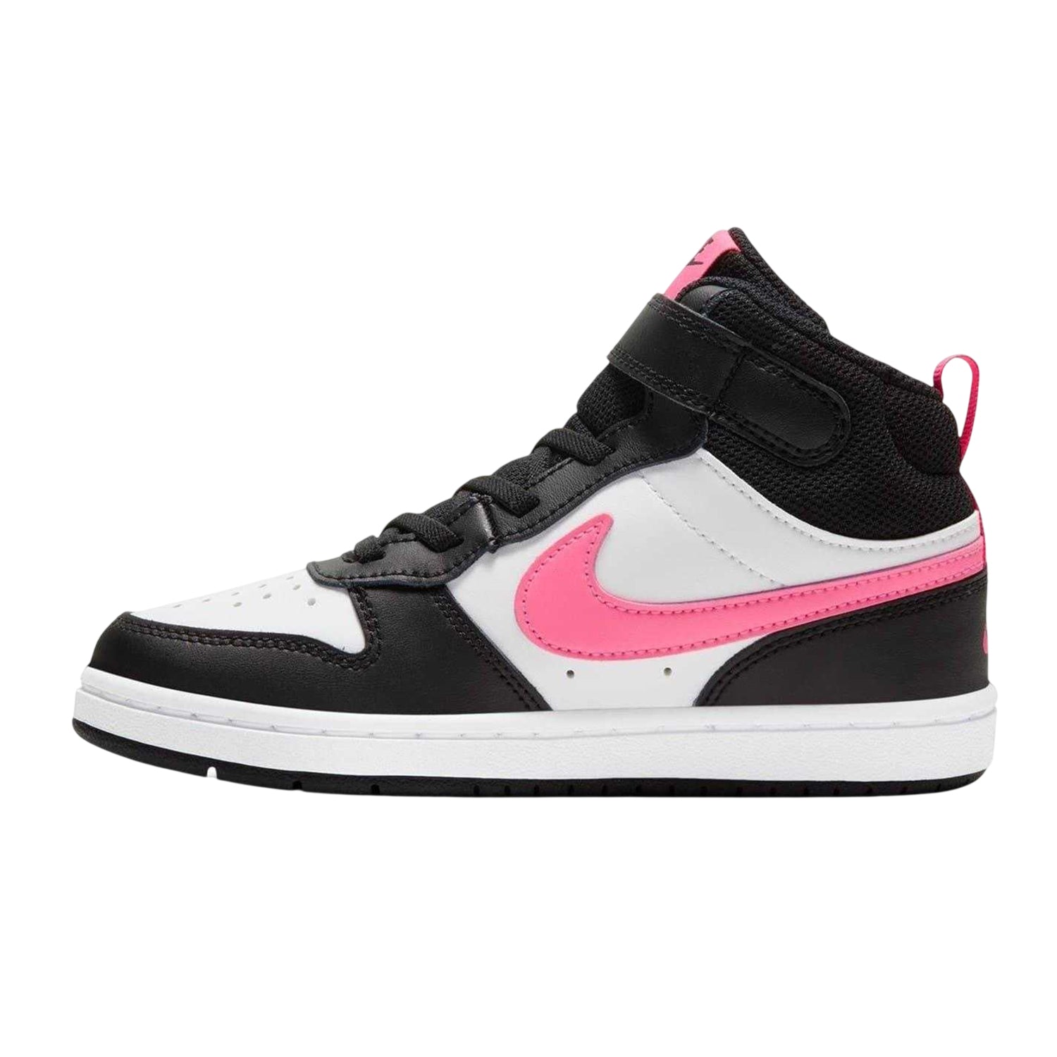 White-Pink-Black - Side - Nike Childrens-Kids Court Borough Swoosh Leather High Tops