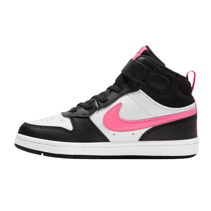 White-Pink-Black - Side - Nike Childrens-Kids Court Borough Swoosh Leather High Tops