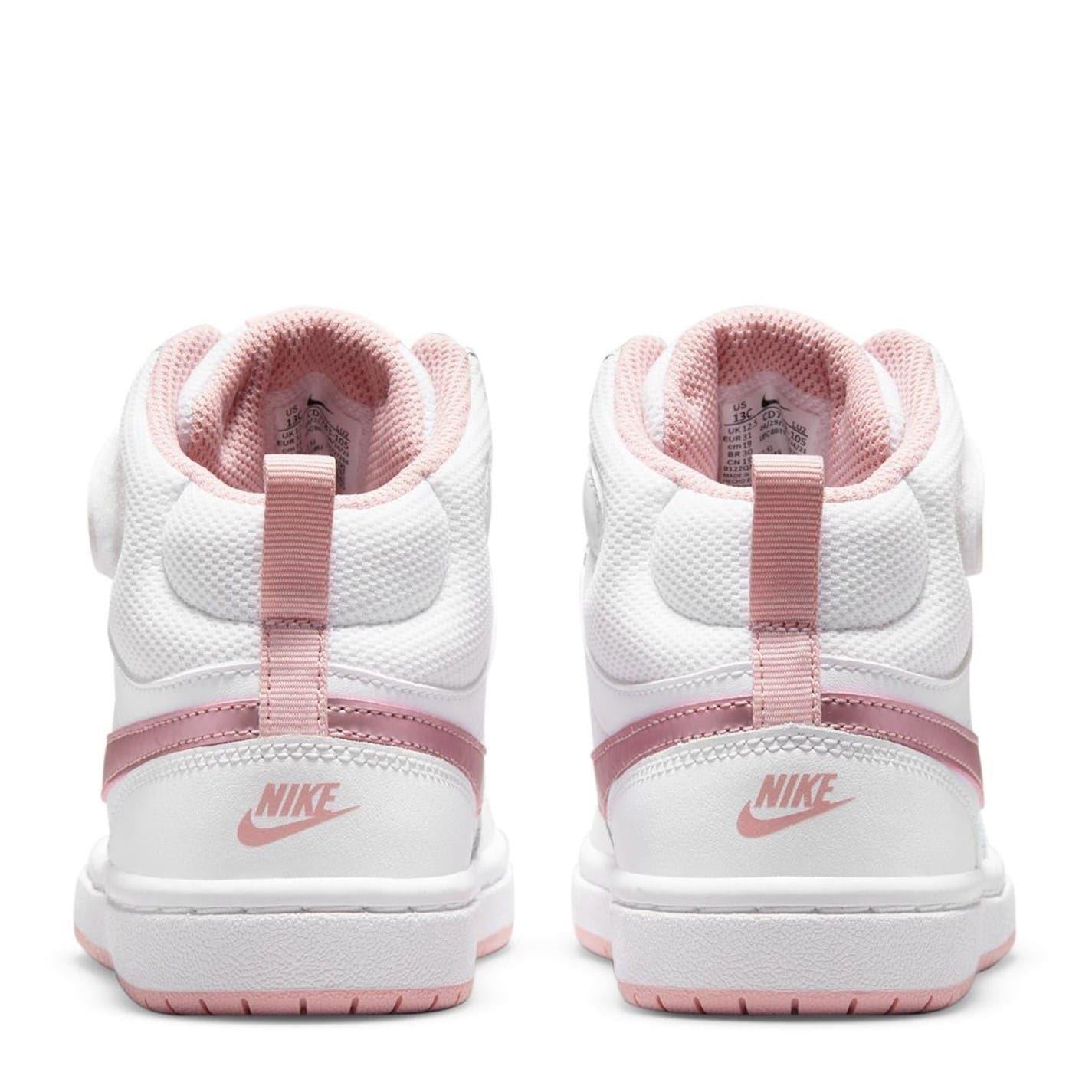 White-Light Pink - Back - Nike Childrens-Kids Court Borough Swoosh Leather High Tops