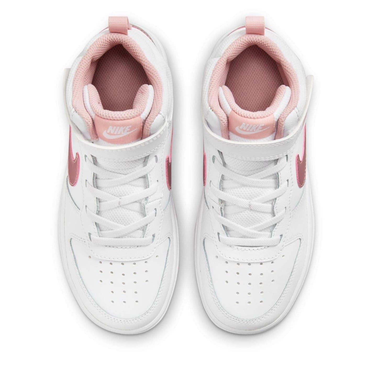 White-Light Pink - Side - Nike Childrens-Kids Court Borough Swoosh Leather High Tops