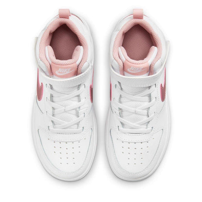 White-Light Pink - Side - Nike Childrens-Kids Court Borough Swoosh Leather High Tops