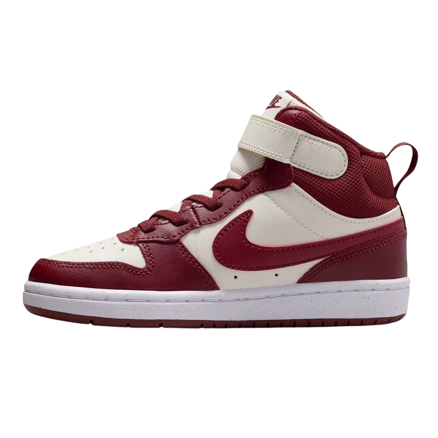Pearl-Red - Side - Nike Childrens-Kids Court Borough Swoosh Leather High Tops