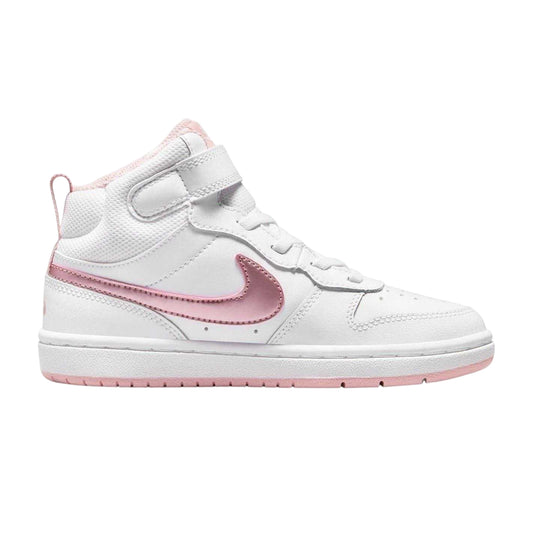White-Pink - Front - Nike Childrens-Kids Court Borough Swoosh Leather High Tops