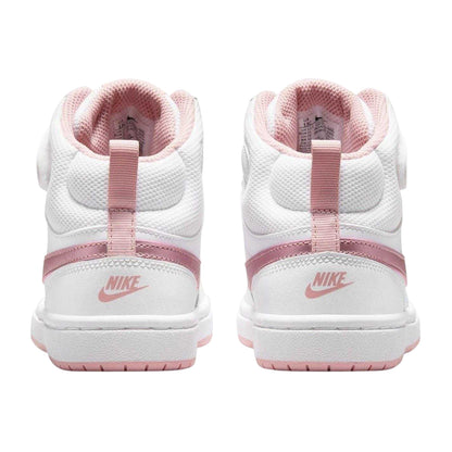 White-Pink - Back - Nike Childrens-Kids Court Borough Swoosh Leather High Tops