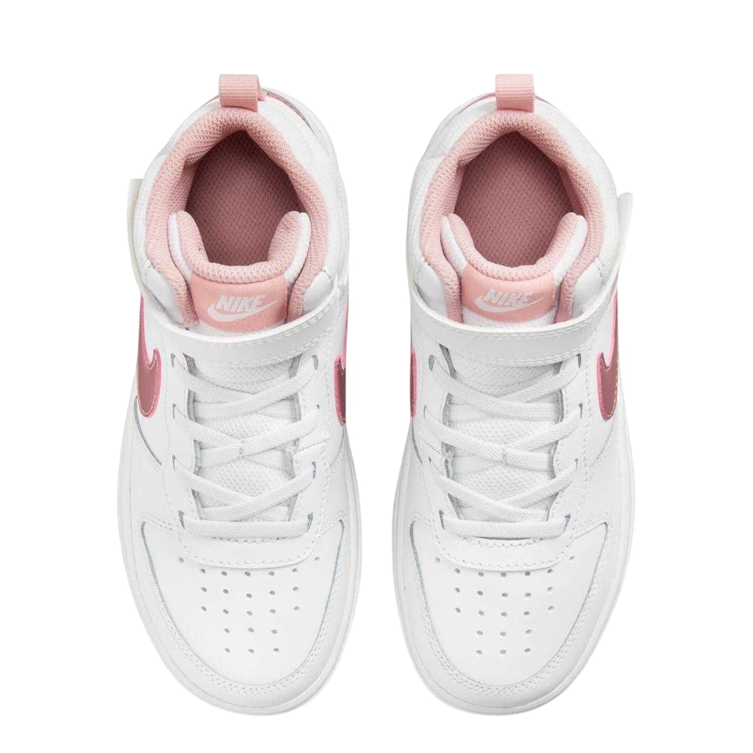 White-Pink - Lifestyle - Nike Childrens-Kids Court Borough Swoosh Leather High Tops