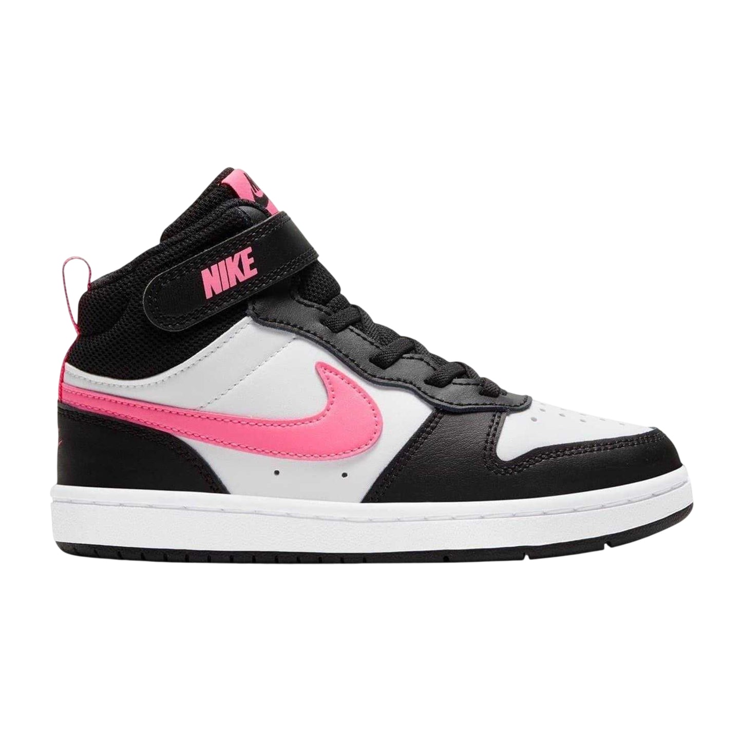 White-Pink-Black - Front - Nike Childrens-Kids Court Borough Swoosh Leather High Tops