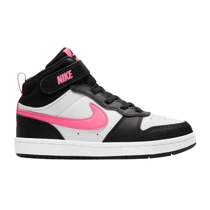 White-Pink-Black - Front - Nike Childrens-Kids Court Borough Swoosh Leather High Tops