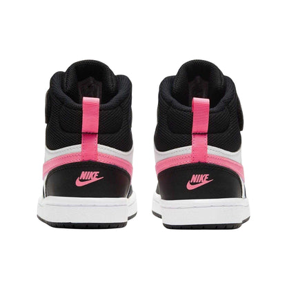 White-Pink-Black - Back - Nike Childrens-Kids Court Borough Swoosh Leather High Tops