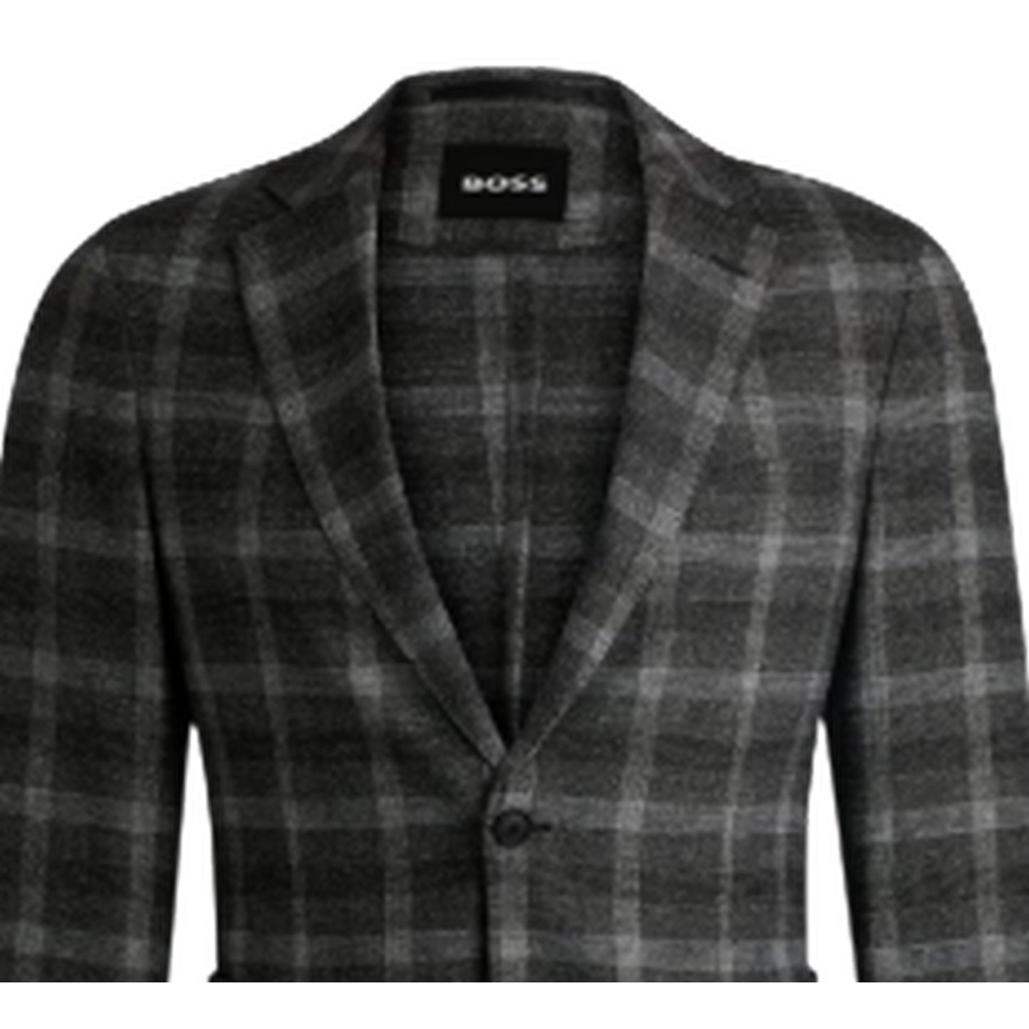 Black - Back - Boss Mens Plaid Notch Neck Blazer