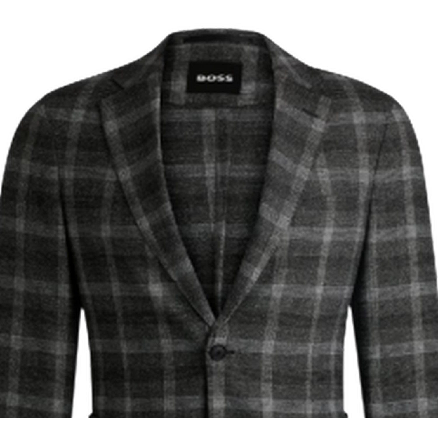 Black - Back - Boss Mens Plaid Notch Neck Blazer