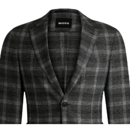 Black - Back - Boss Mens Plaid Notch Neck Blazer