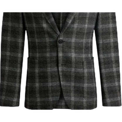 Black - Side - Boss Mens Plaid Notch Neck Blazer