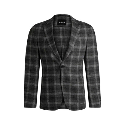 Black - Front - Boss Mens Plaid Notch Neck Blazer