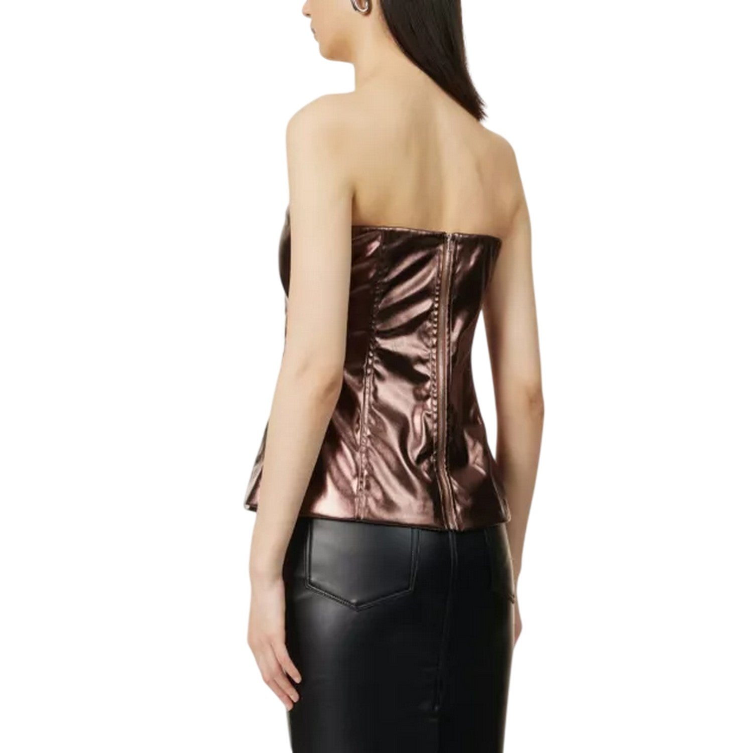 Brown - Back - AmyLynn Womens-Ladies Johanna Metallic Tube Top