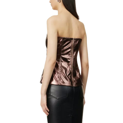 Brown - Back - AmyLynn Womens-Ladies Johanna Metallic Tube Top