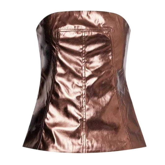 Brown - Front - AmyLynn Womens-Ladies Johanna Metallic Tube Top