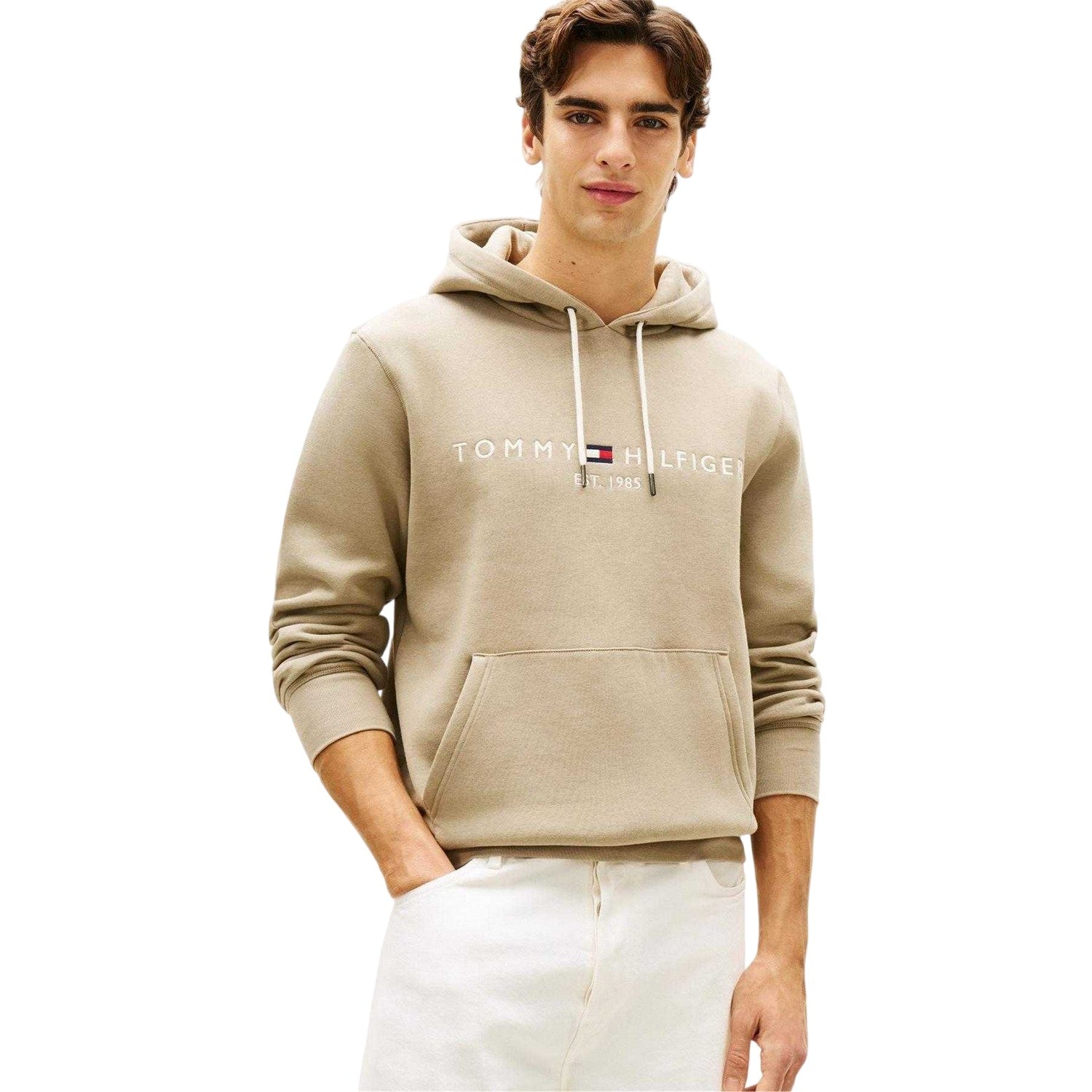 Stone - Side - Tommy Hilfiger Mens Logo Cotton Hoodie