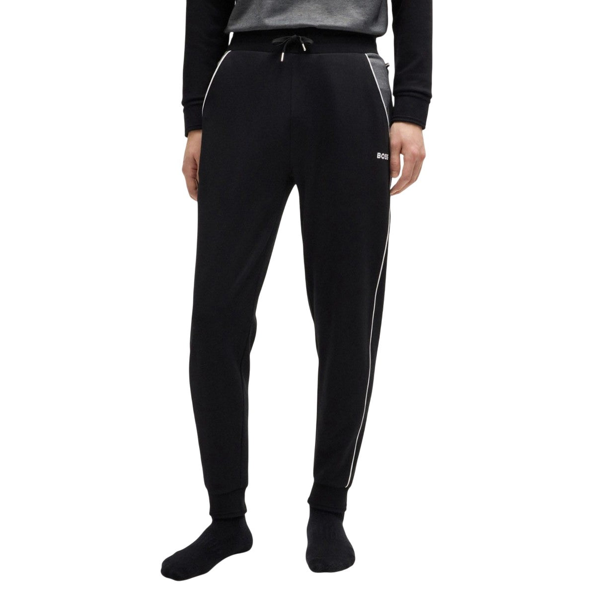 Black - Lifestyle - Boss Mens Contrast Piping Tracksuit Bottoms