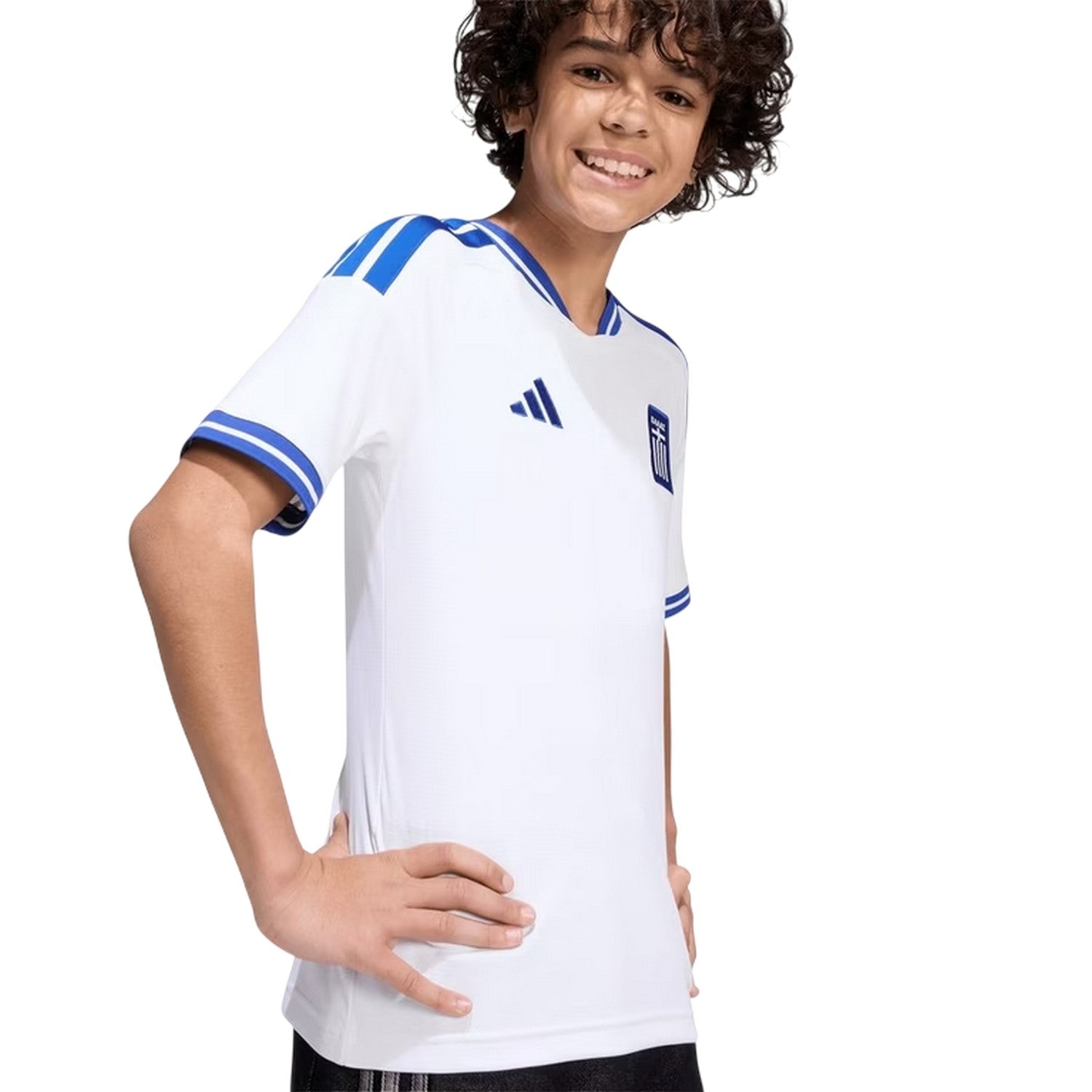 White-Blue - Side - Adidas Childrens-Kids Greece Home 2026 Football Shirt