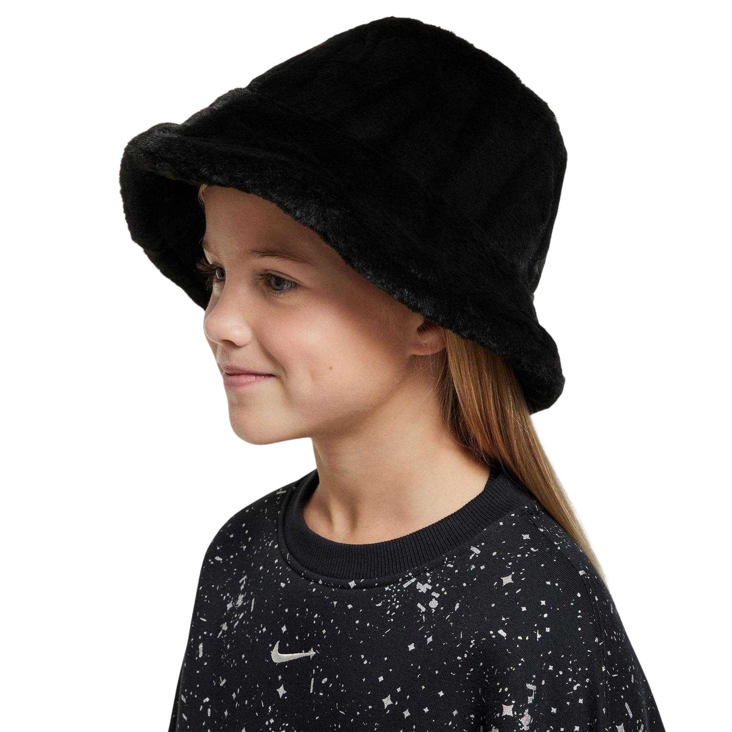 Black - Side - Nike Childrens-Kids Apex Faux Fur Bucket Hat