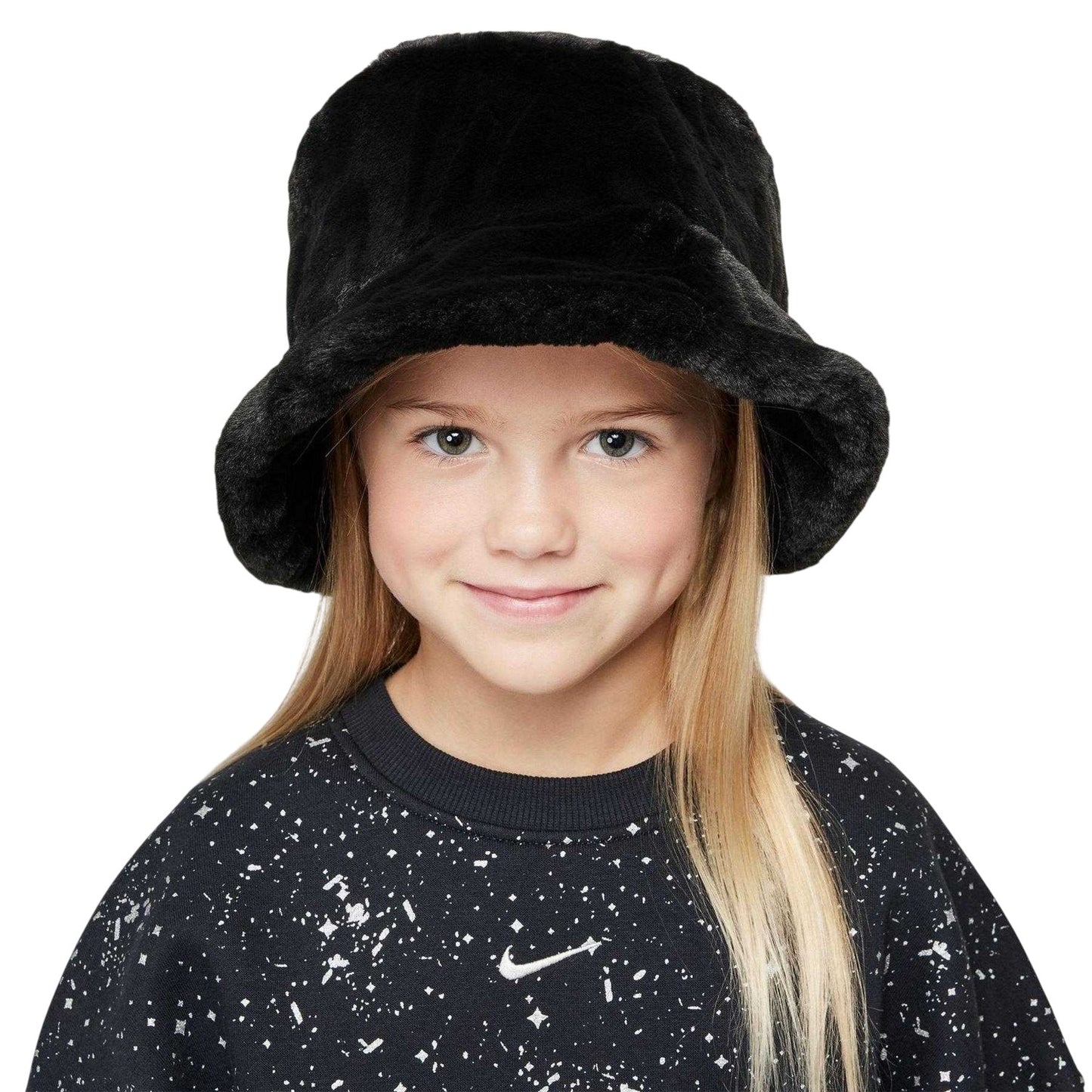 Black - Front - Nike Childrens-Kids Apex Faux Fur Bucket Hat