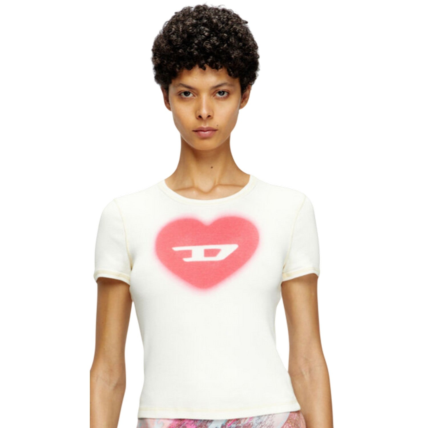 White - Side - Diesel Womens-Ladies Heart Logo T-Shirt
