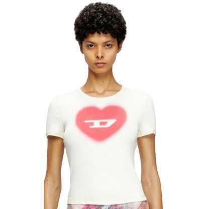 White - Side - Diesel Womens-Ladies Heart Logo T-Shirt