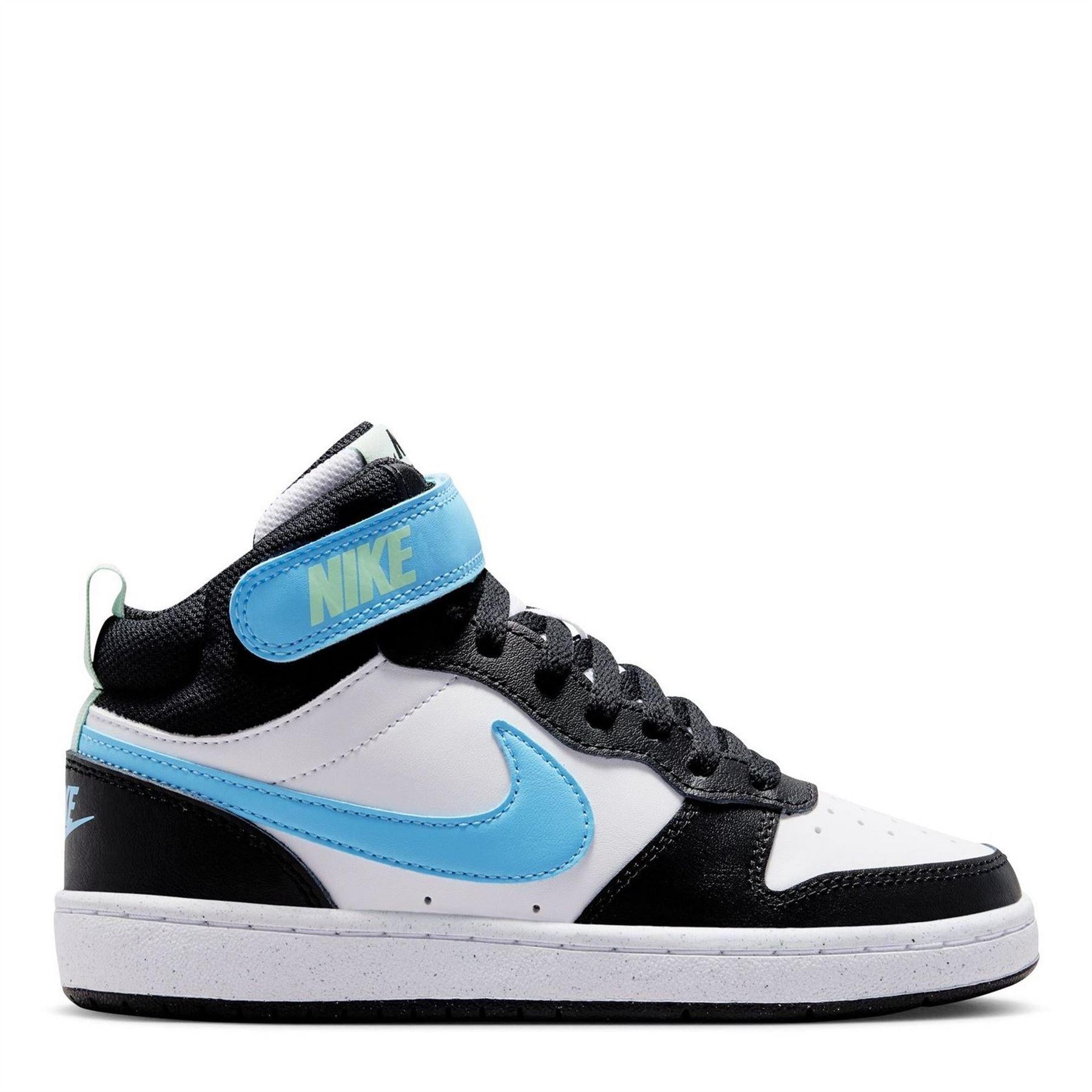 White-Blue-Black - Front - Nike Boys Court Borough High-top Flat High Top Trainers