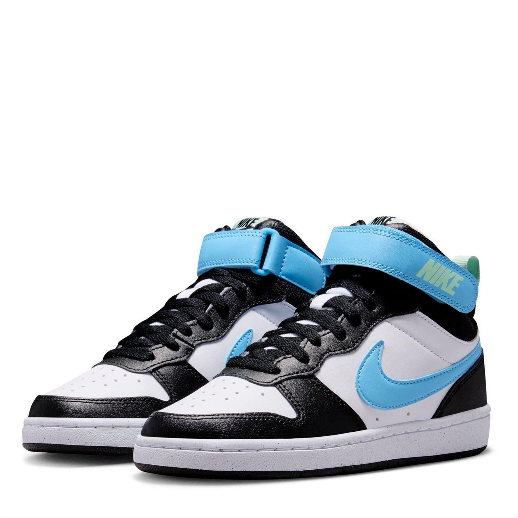White-Blue-Black - Side - Nike Boys Court Borough High-top Flat High Top Trainers