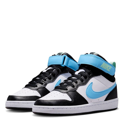 White-Blue-Black - Side - Nike Boys Court Borough High-top Flat High Top Trainers