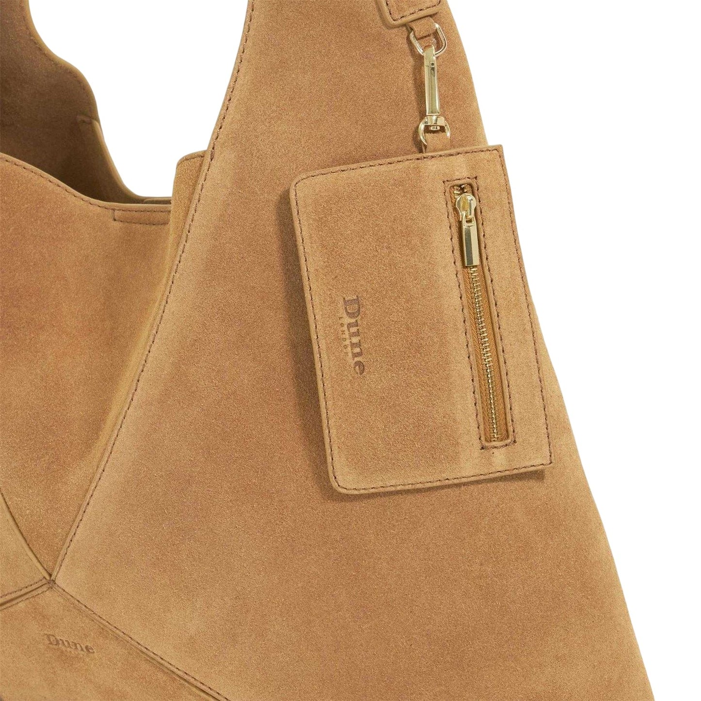 Tan - Pack Shot - Dune London Suede Shoulder Bag