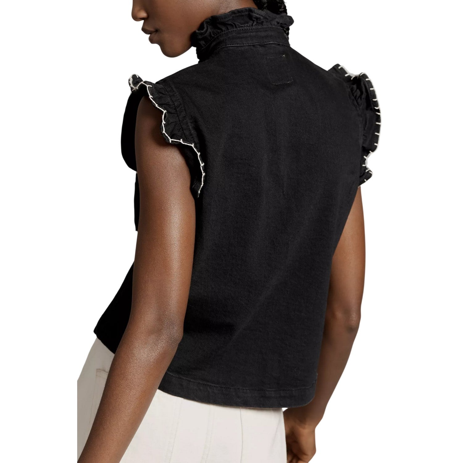Black - Back - seventy + mochi Womens-Ladies Denim Contrast Stitch Waistcoat
