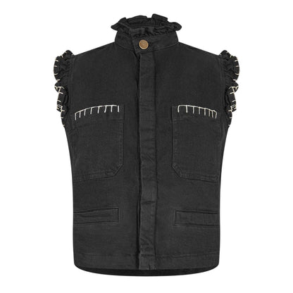 Black - Front - seventy + mochi Womens-Ladies Denim Contrast Stitch Waistcoat