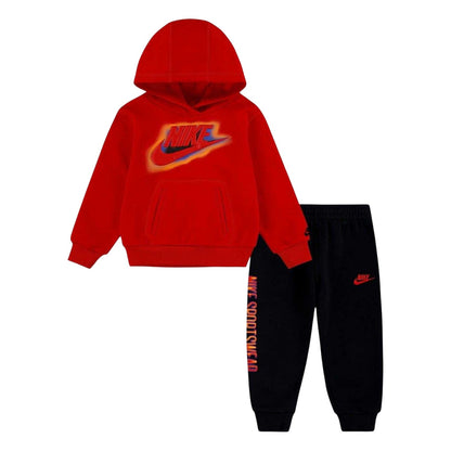 Black-Red - Front - Nike Childrens-Kids Ribbed Cuff Hoodie & Bottom Set