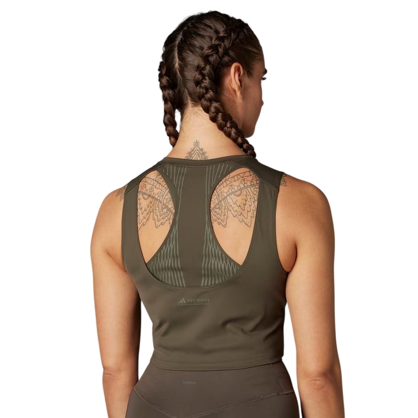 Shadow - Back - Adidas Womens-Ladies Pro Striped Cropped Tank Top