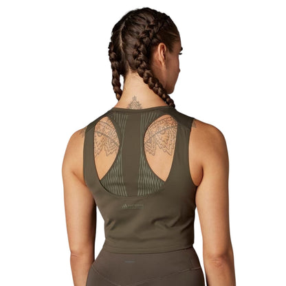 Shadow - Back - Adidas Womens-Ladies Pro Striped Cropped Tank Top
