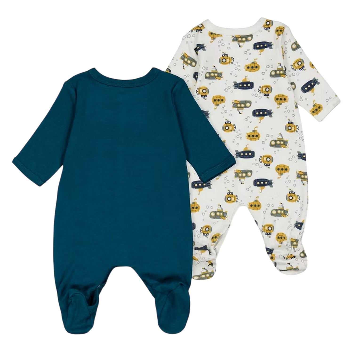 Blue-White - Back - Name It Baby Submarine Crew Neck Long-Sleeved Sleepsuit (Pack of 2)