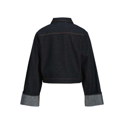 Dark Blue - Back - JJXX Womens-Ladies Fold Up Denim Jacket