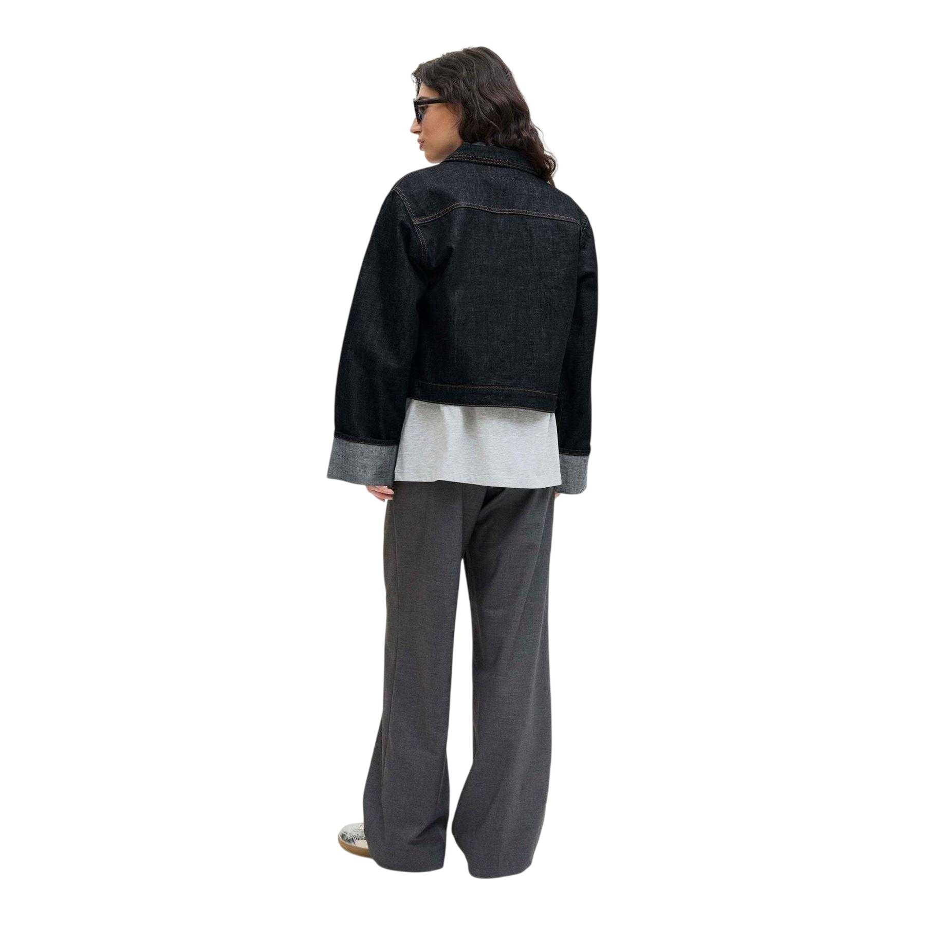 Dark Blue - Side - JJXX Womens-Ladies Fold Up Denim Jacket