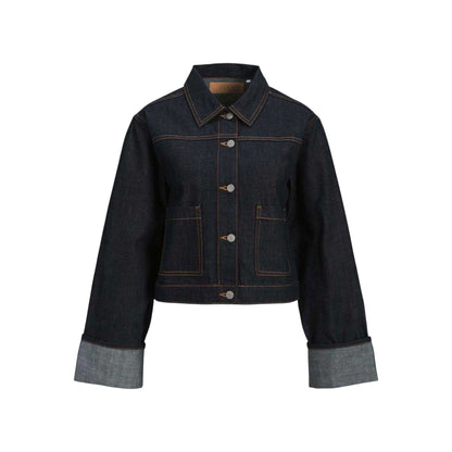 Dark Blue - Front - JJXX Womens-Ladies Fold Up Denim Jacket