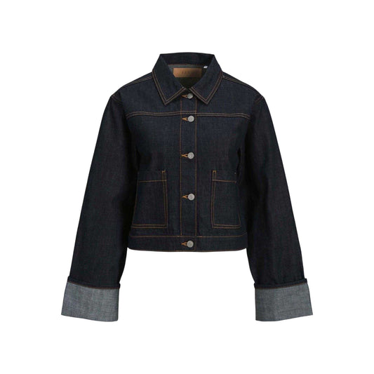 Dark Blue - Front - JJXX Womens-Ladies Fold Up Denim Jacket